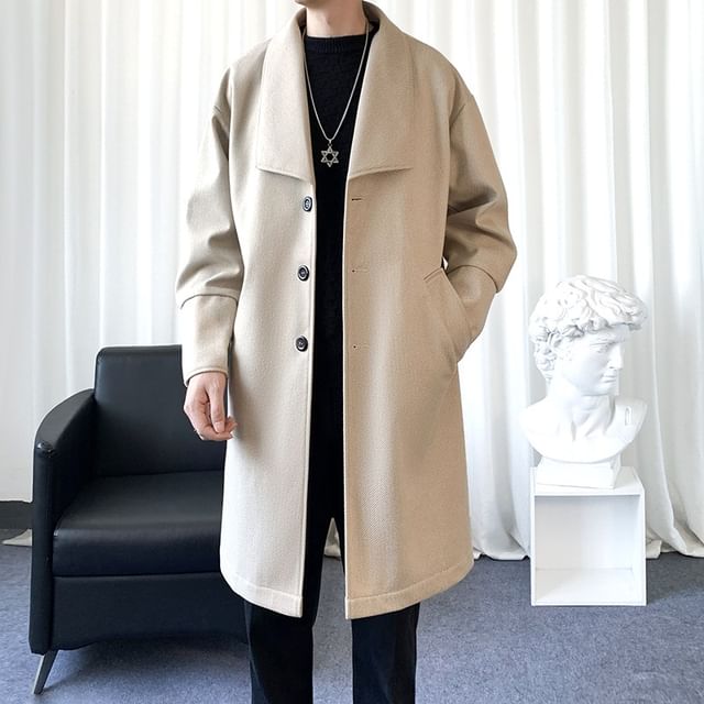 FORSETI-Collared Plain Button-Up Long Coat