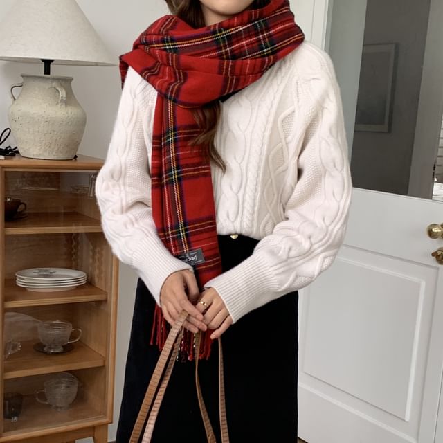 Raconteur-Plaid Fringed Scarf