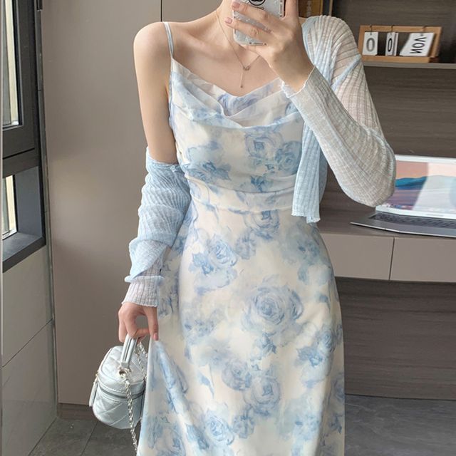 blue floral midi dress with cardigan Ash & Erie Blue Wrinkle Resistant Dress Shirt for Short Men