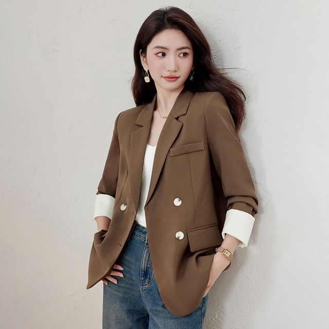 Princess Min-Roll Cuff Notch Lapel Double Breasted Blazer