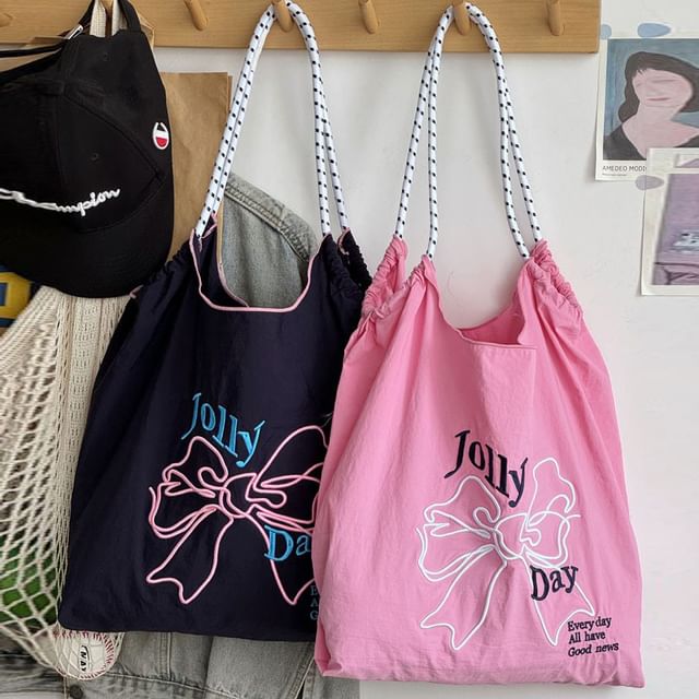 Basaran-Bow Embroidered Tote Bag