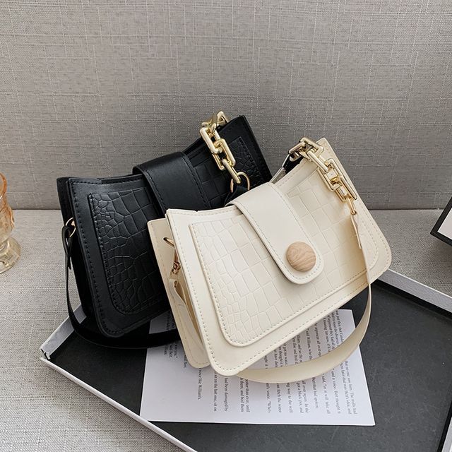 Basaran-Croc Grain Faux Leather Shoulder Bag