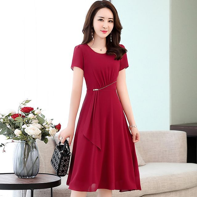 CHICHA - Short-Sleeve Chiffon Midi A-Line Dress | YesStyle CHICHA - Short-Sleeve Chiffon Midi A-Line Dress | YesStyle