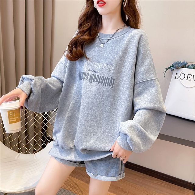 Honey River Crew Neck Letter Embroidered Oversized Sweatshirt