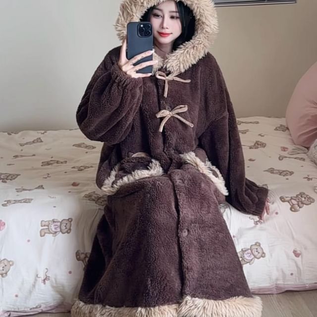 GOUB-Hooded Fleece Pajama Robe