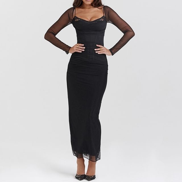 chinese dress ladies Two Piece Novelty Knit and Lace Dress Set – NY COLLECTION main image 0