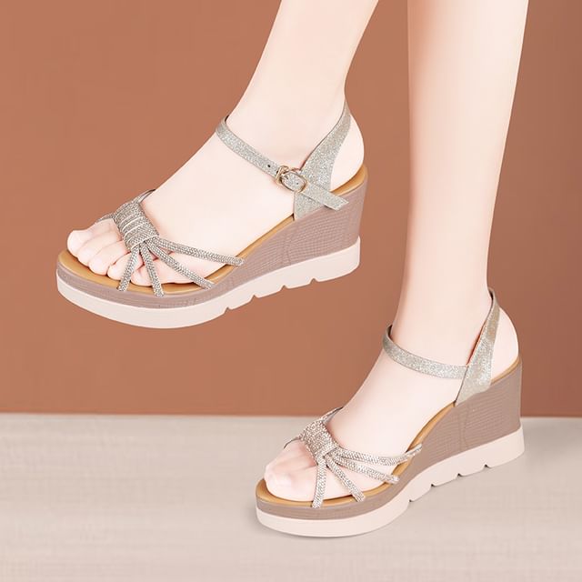 Freesia-Rhinestone Platform Wedge Sandals