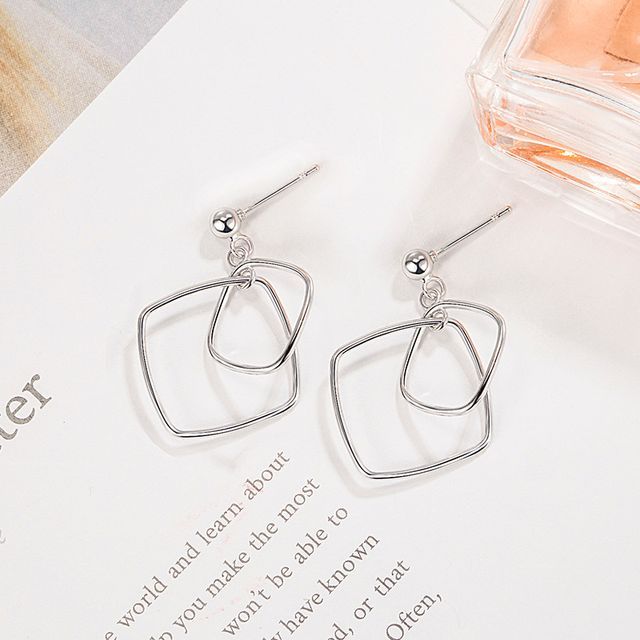 Forainer-Square Layered Alloy Dangle Earring