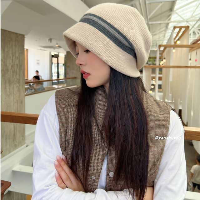 Hatrix-Striped Knit Slouchy Beanie