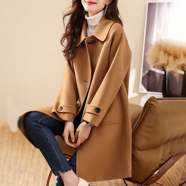 Sienne-Button-Up Plain Long Coat