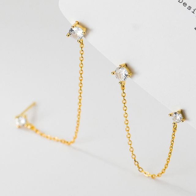 A-ROCH-Rhinestone Chained Sterling Silver Earring