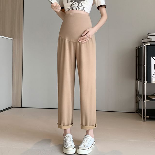 NEUF-Maternity Elastic Waist Plain Straight Leg Pants