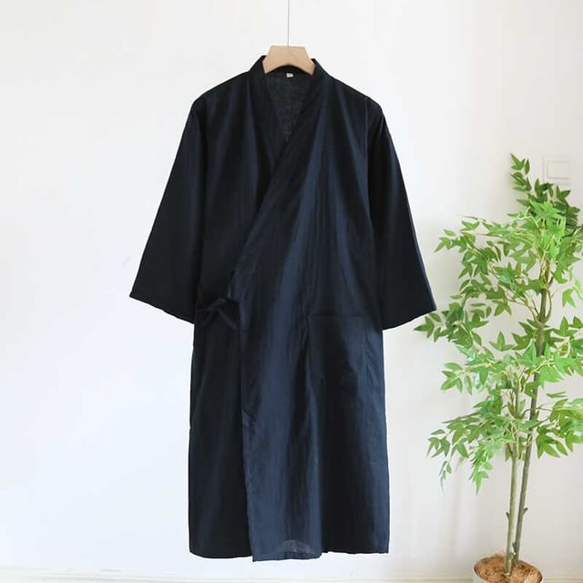 Dazzli-34-Sleeve V-Neck Plain Pajama Robe