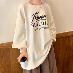 Iduna - 3/4-Sleeve Letter Print Oversize T-Shirt Iduna - 3/4-Sleeve Letter Print Oversize T-Shirt