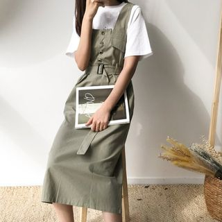 Envy Look - Button-Front Jumper Dress with Belt | YesStyle