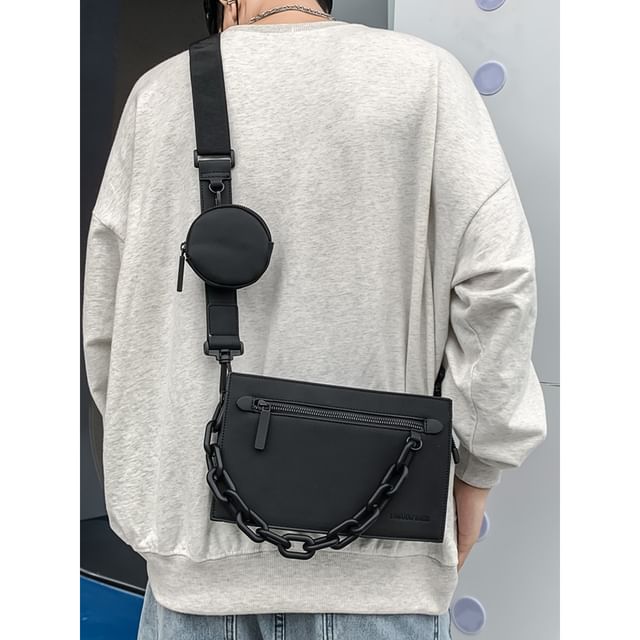 SUNMAN-Nylon Chain Crossbody Bag with Pouch