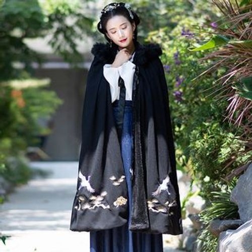 Zephyr - Crane Embroidered Fluffy Hoode Cape | YesStyle