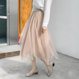 Juuri Sheer Overlay A-Line Midi Skirt 