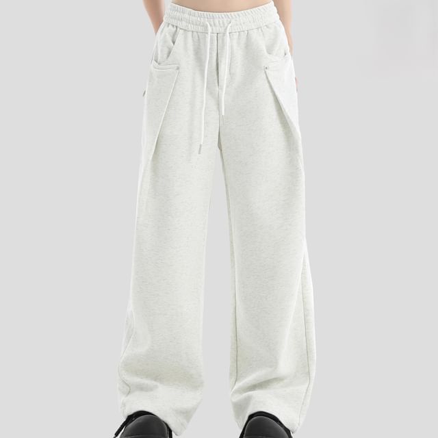 INStudio-Couple Matching Drawstring Waist Plain Wide Leg Sweatpants