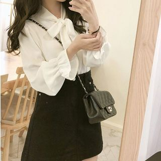Leoom - Tie-Neck Ruffle-Sleeve Blouse | YesStyle