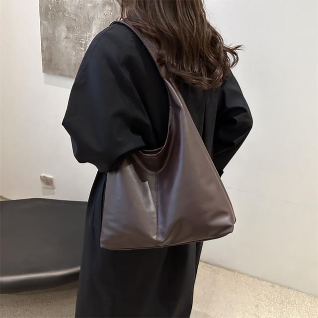 Indenis-Plain Faux Leather Tote Bag
