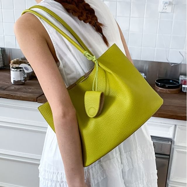 Skyglow-Faux Leather Plain Tote Bag