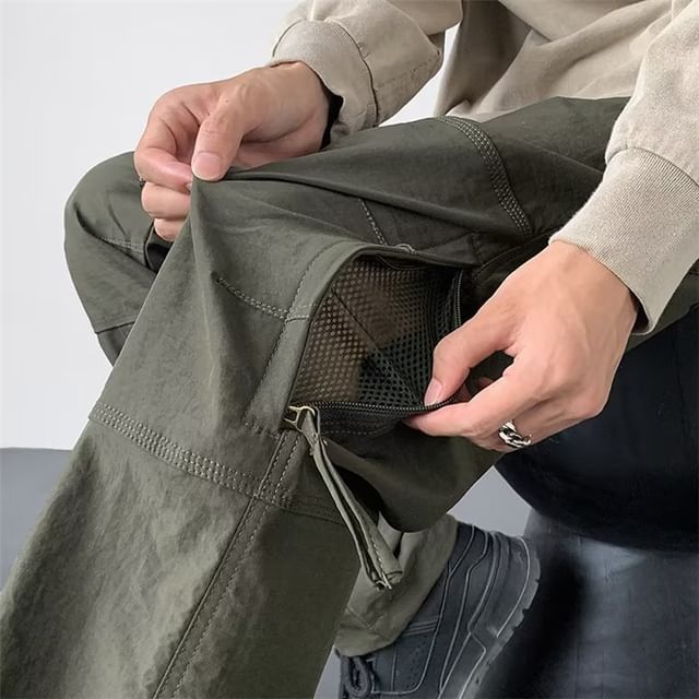 DuckleBeam-Mid Rise Plain Straight Leg Cargo Pants