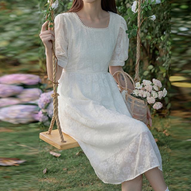 embossed maxi dress Shop Mini Melanie Embossed Maxi Dress - Cream