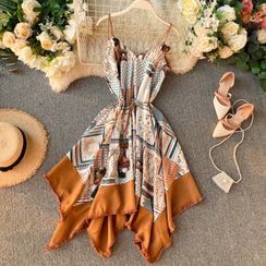 Lucuna - Patterned Tie-Waist Asymmetric Sundress Lucuna - Patterned Tie-Waist Asymmetric Sundress