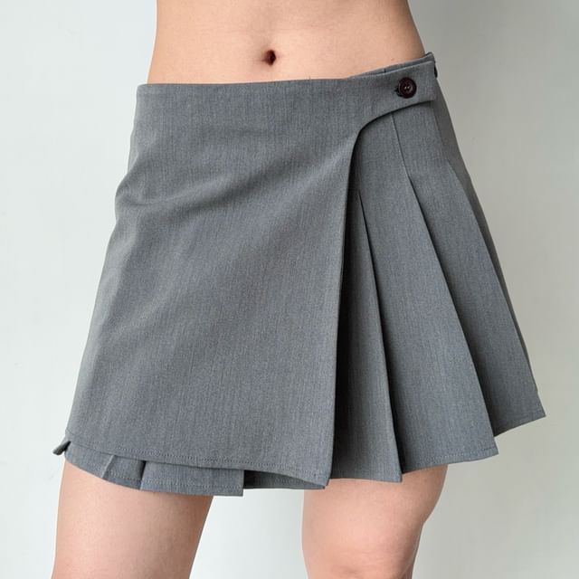 Sinora-High Rise Plain Wrap Mini Pleated Skirt