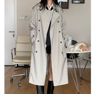 Striinkie Lapel Collared Plain Double-Breasted Trench Coat Sale
