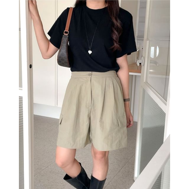 SeoulPop-High-Waist Plain Shorts