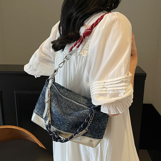 Skyglow-Rhinestone Denim Tote Bag