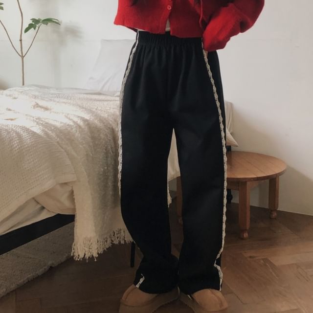 ★GENERAL IDEA★ WOMAN Lace Trimming Sweatpants [BLACK] / WB LACE SWEATPANTS BLACK - PREMIÈRE
