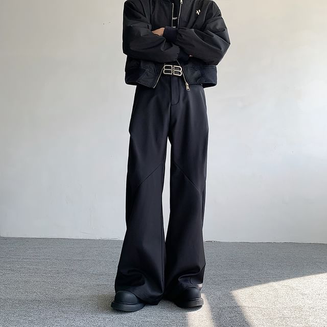 ravewider-High Waist Plain Wide Leg Pants