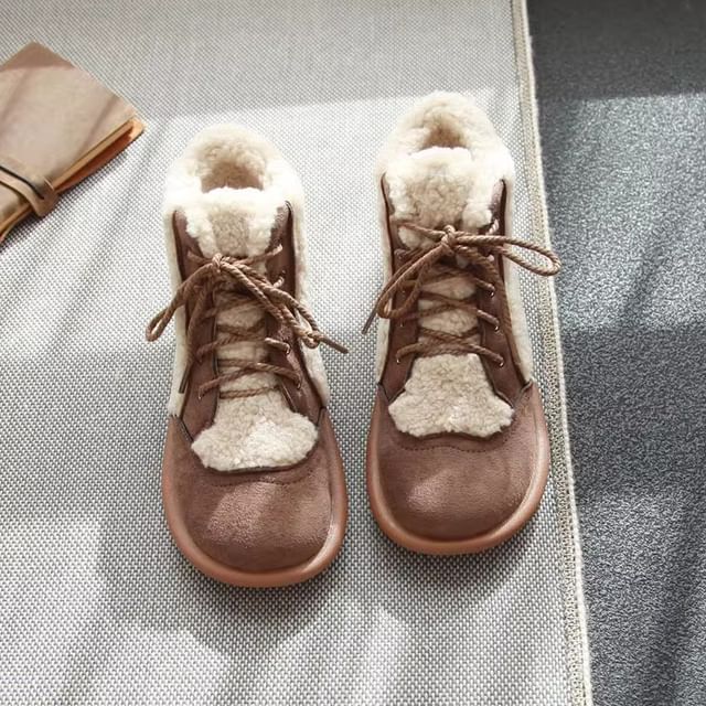 STEPUP-Fleece-Lined Lace-Up Short Snow Boots