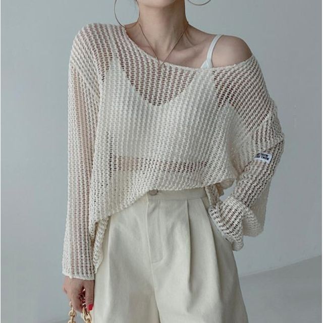 MIKIGA - Round Neck Eyelet Knit Top | YesStyle