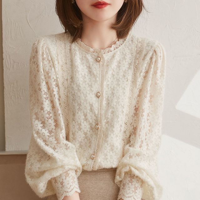 Jeonseon-Lace Button-Up Blouse