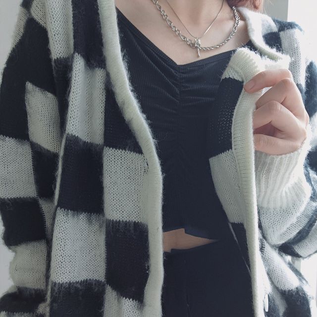 Zepto - Checkerboard Cardigan | YesStyle