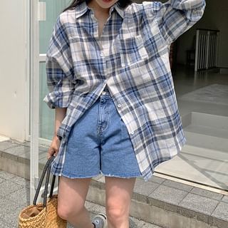 Bolgivy-Long Sleeve Button Up Plaid Shirt