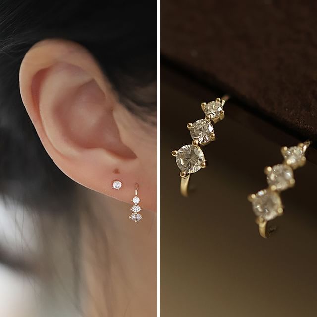 Phoenoa-925 Sterling Silver Rhinestone Open Hoop Earring