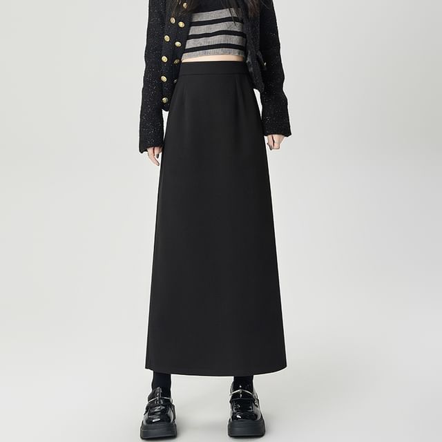 Dragan Pulse-High Waist Plain Maxi A-Line Skirt