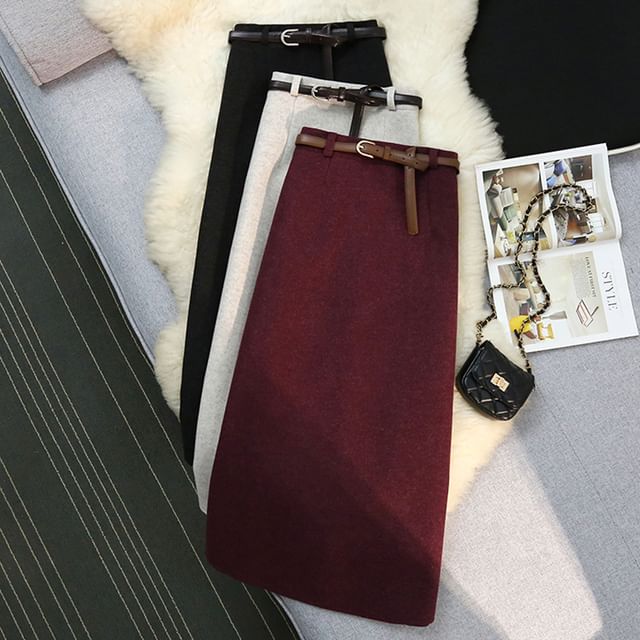 Dragan Pulse-High Waist Plain Midi Straight Skirt