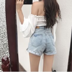 Windflower - High-Waist Distressed Denim Shorts Windflower - High-Waist Distressed Denim Shorts