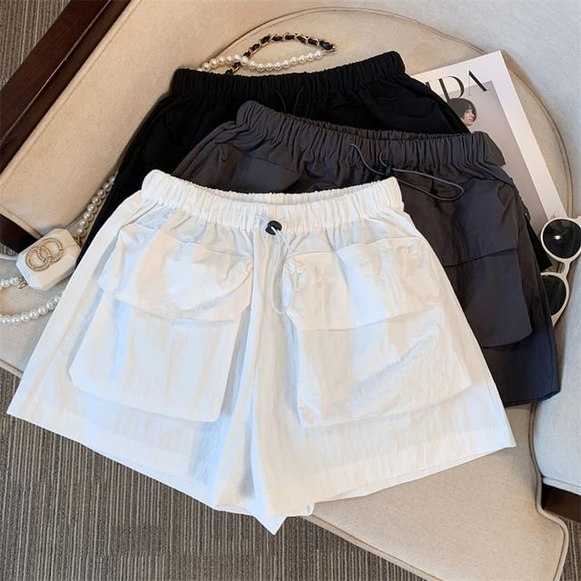 Dragan Pulse-Drawstring Waist Plain Cargo Shorts