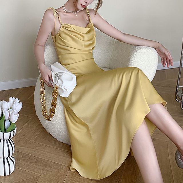 BOHEME - Strappy Plain Midi A-Line Dress | YesStyle