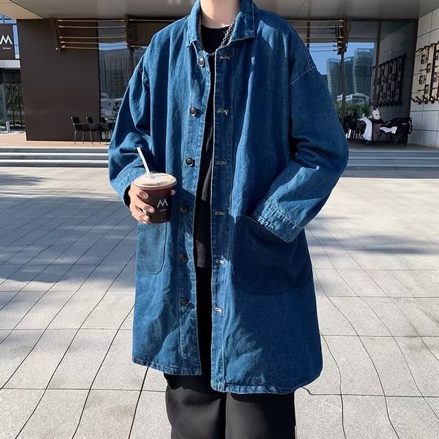 Ateso-Button-Up Denim Trench Coat