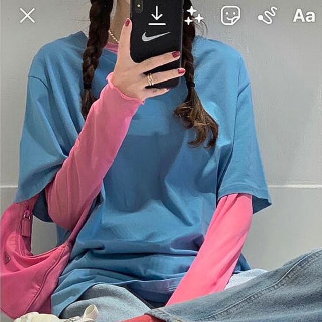 Essere-Long-Sleeve Round Neck Plain Tee