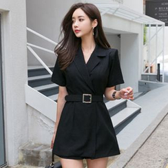 Voila - Short-Sleeve Notch-Lapel Playsuit Voila - Short-Sleeve Notch-Lapel Playsuit
