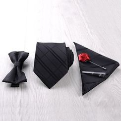 Prodigy(プロディジー) - Set: Tie + Tie Clip + Bow Tie + Pocket Square + Flower Lapel Pin Prodigy(プロディジー) - Set: Tie + Tie Clip + Bow Tie + Pocket Square + Flower Lapel Pin